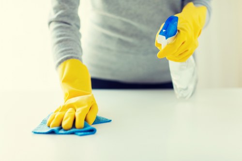 Close-up of carpet fibers and cleaning process