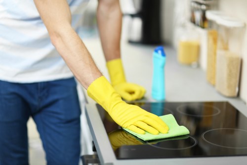 Close-up of upholstery fabric care and stain treatment